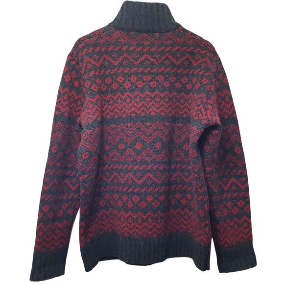 Vintage J. CREW 1/4 Zip Sweater 100% Lamb's Wool Fair Isle Men's Medium Red Gray - Picture 7 of 13